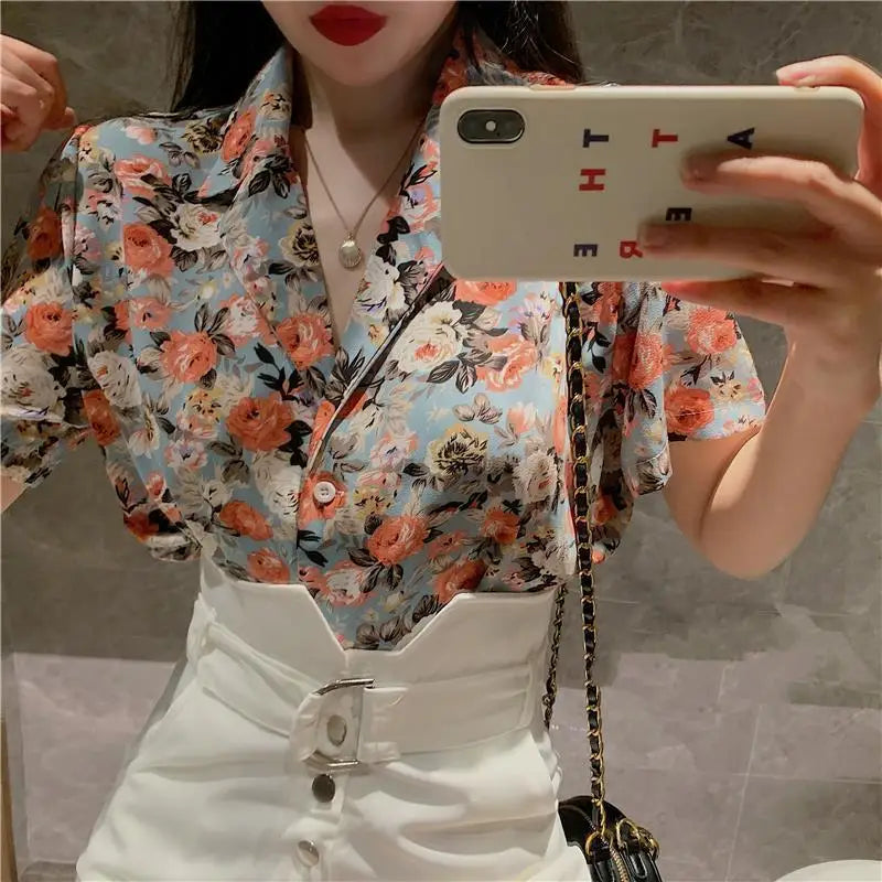 Casual Chiffon Short Sleeve Buttoned Shirts