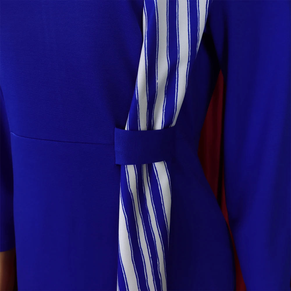 O-Neck Full Sleeve Striped Sheath Mid Calf