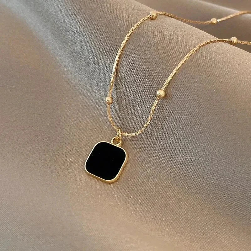 Stainless Steel Necklaces  Exquisite Minimalist Square Pendant
