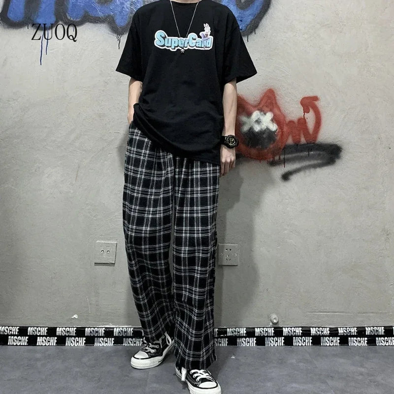 Plaid Pants Straight Wide-leg Loose Casual