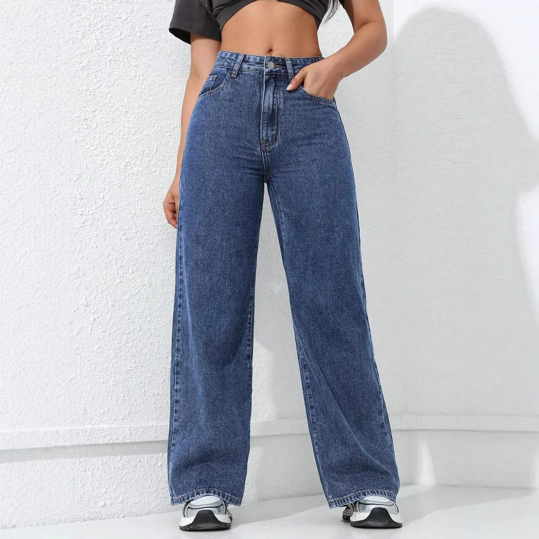 Wide Leg Denims High Waist Washed Distressed