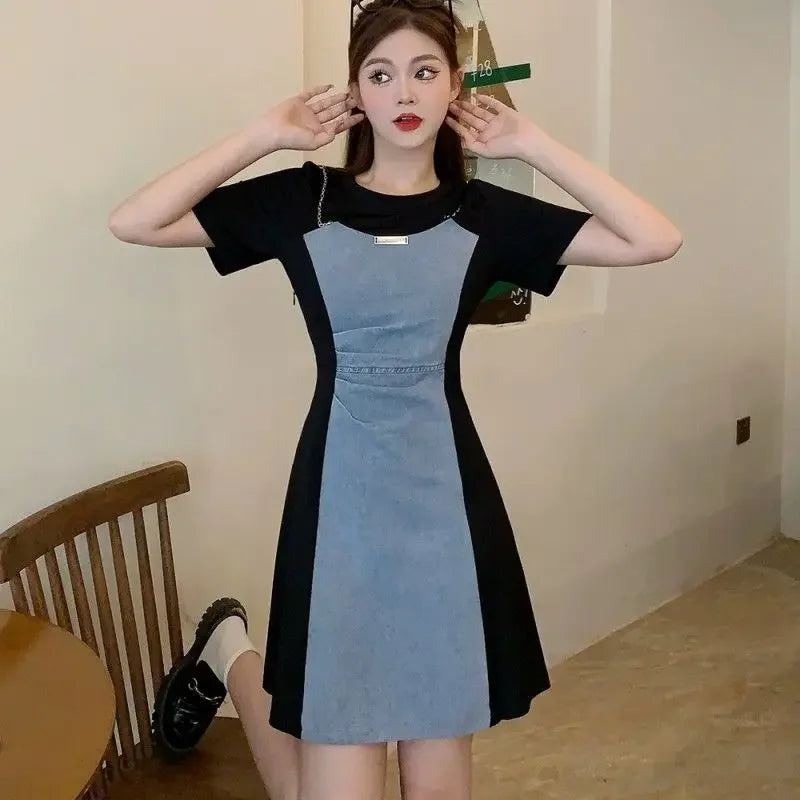 Midi Denim Dress Short Sleeve