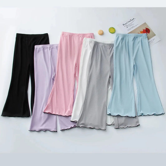 Children's solid color bell bottoms elastic waist