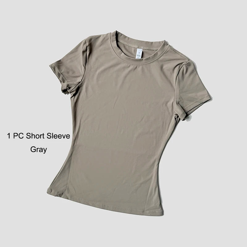 Yoga Set Seamless  Short Sleeve Crop Top