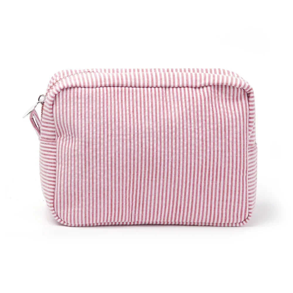 Seersucker Ruffle Cosmetic Travel Bag Makeup Bag