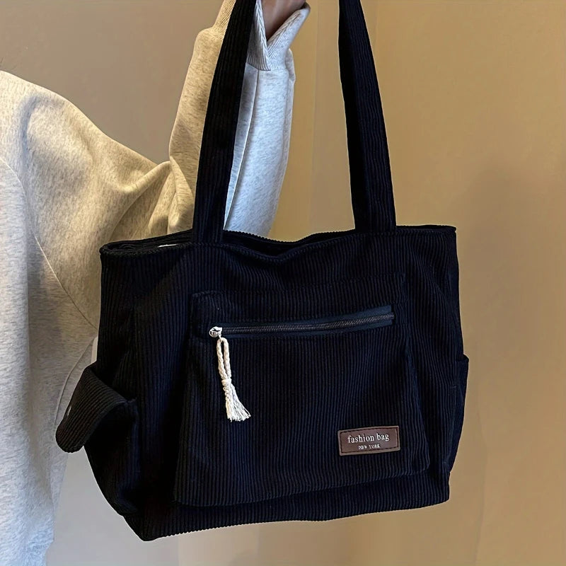 Simple Corduroy  Solid Color Shoulder Bag,