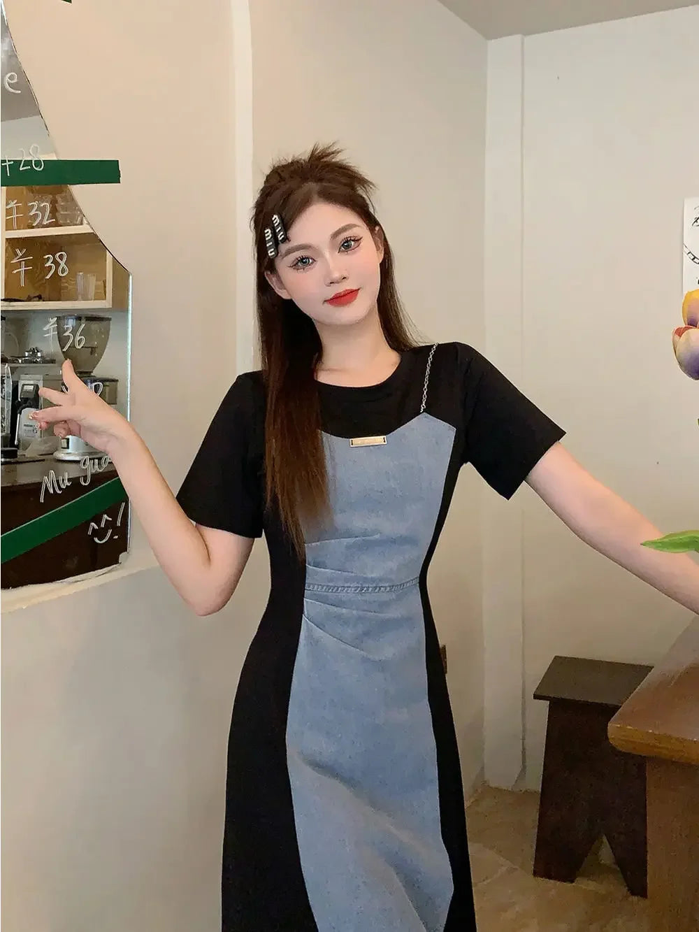 Midi Denim Dress Short Sleeve