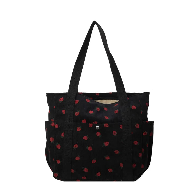 Strawberries Corduroy Shoulder Women's Tote Bags