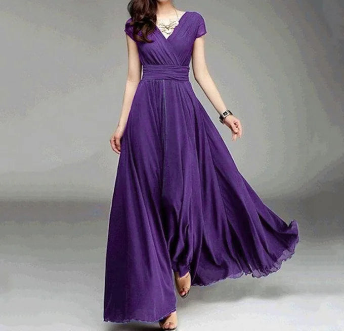 Short-Sleeved Chiffon Evening Dress, Party Dress,