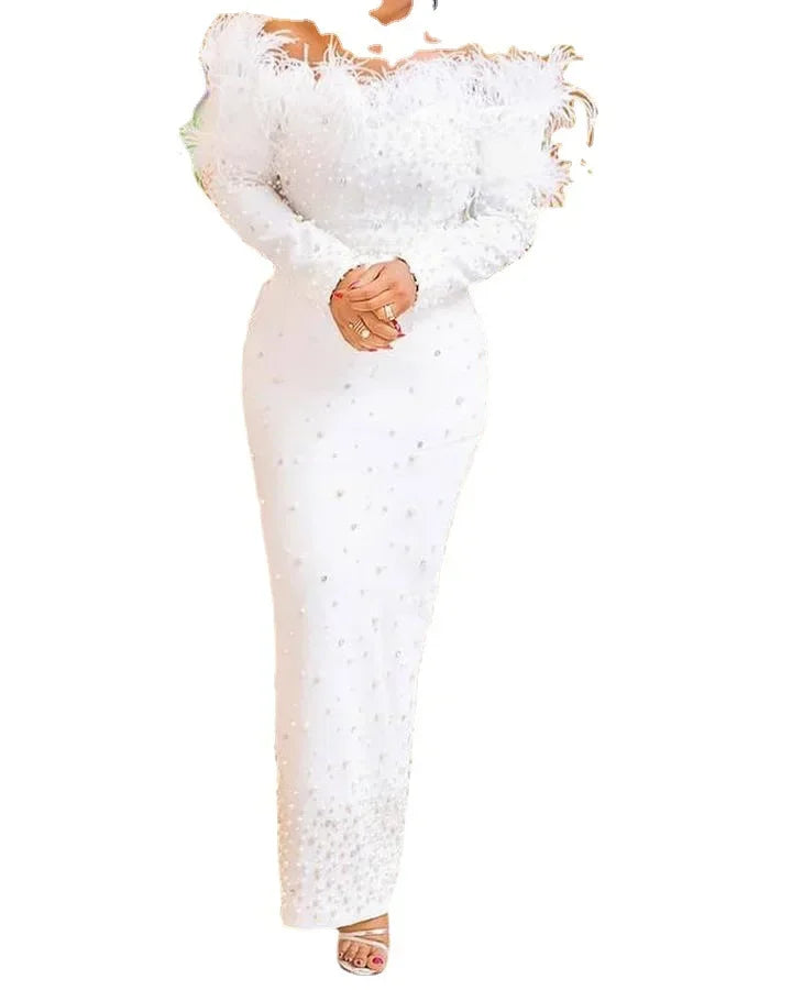 Feather Party Night Dresses High Waist