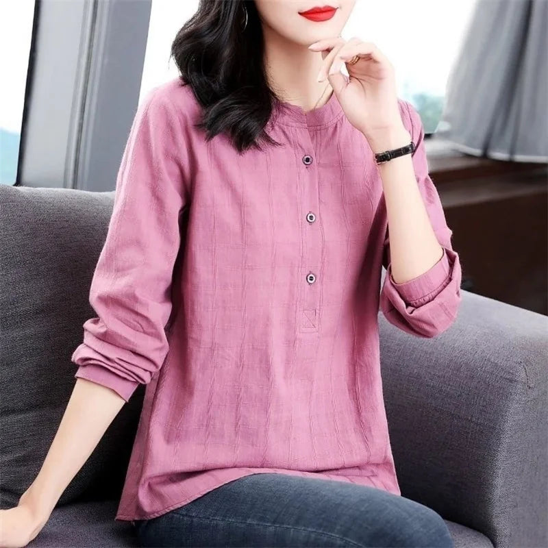 Casual Long Sleeve Stand Collar Tops
