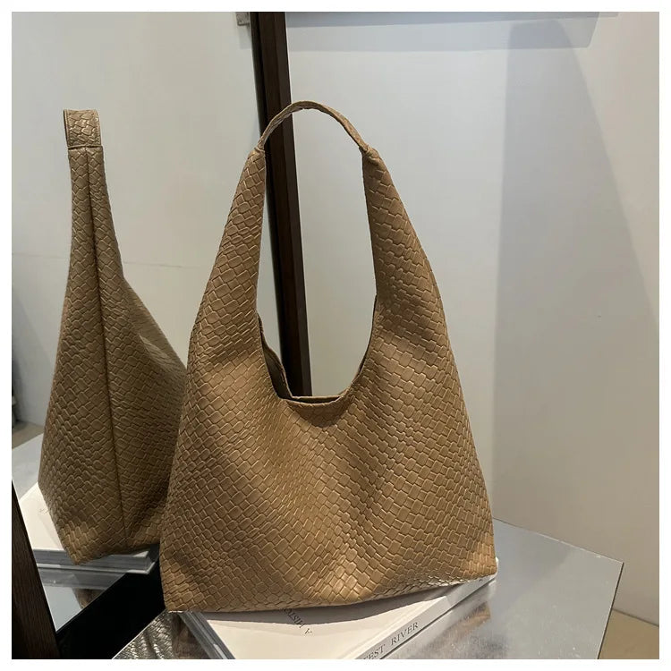 Retro faux leather braided shoulder bag