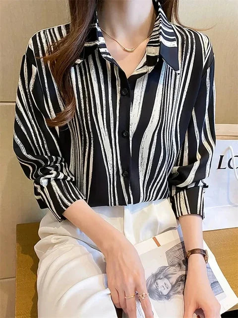 Luxury Shirts Texture Striped Print  Long Sleeve