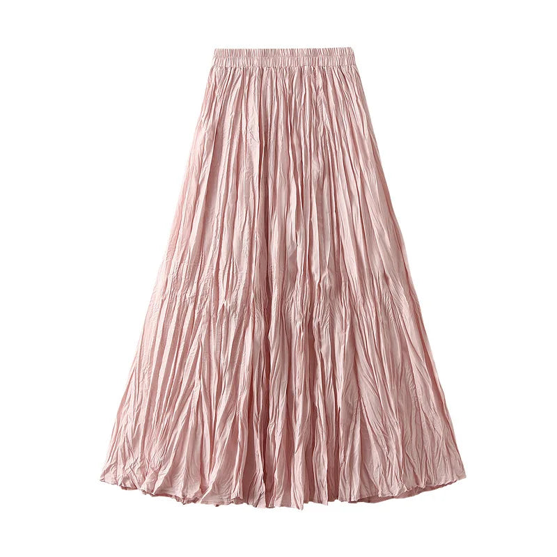 Pleated A-line Midi Skirt