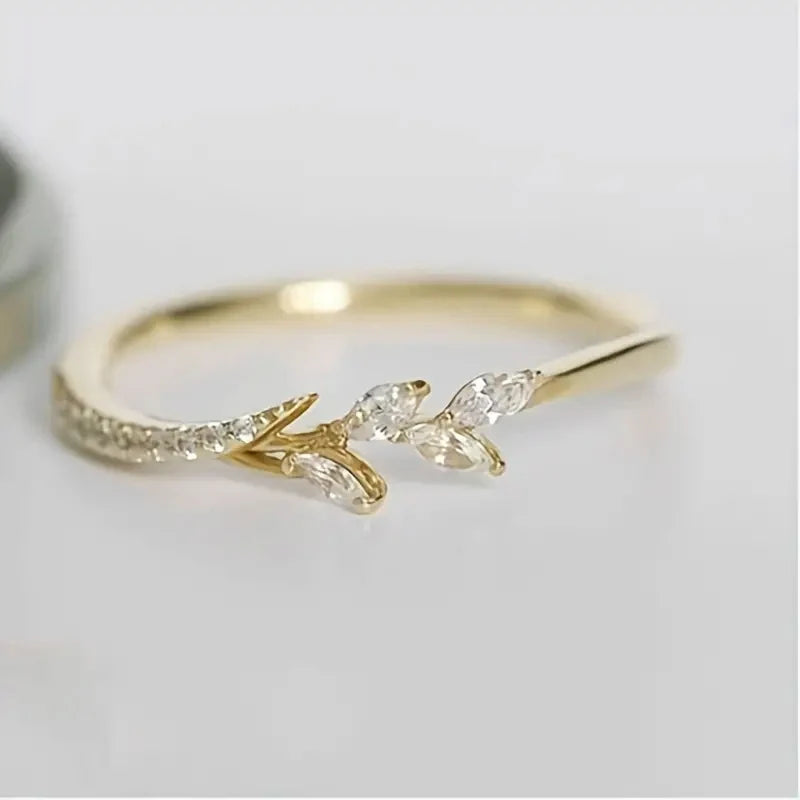 Cubic Zircon Leaf Wedding Engagement  Statement Jewelry