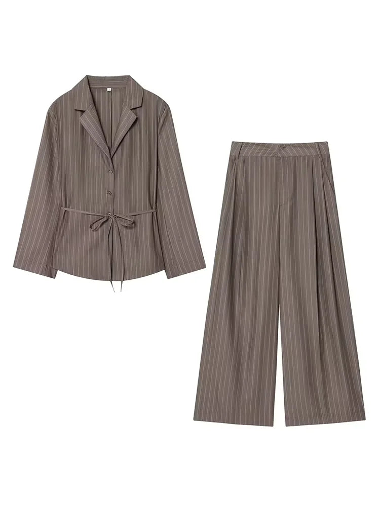 Striped Blazer Suit Slim Blazer Wide-leg Pants
