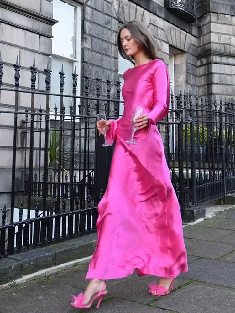 Evening Dress Backless Flare Sleeve Solid  Maxi