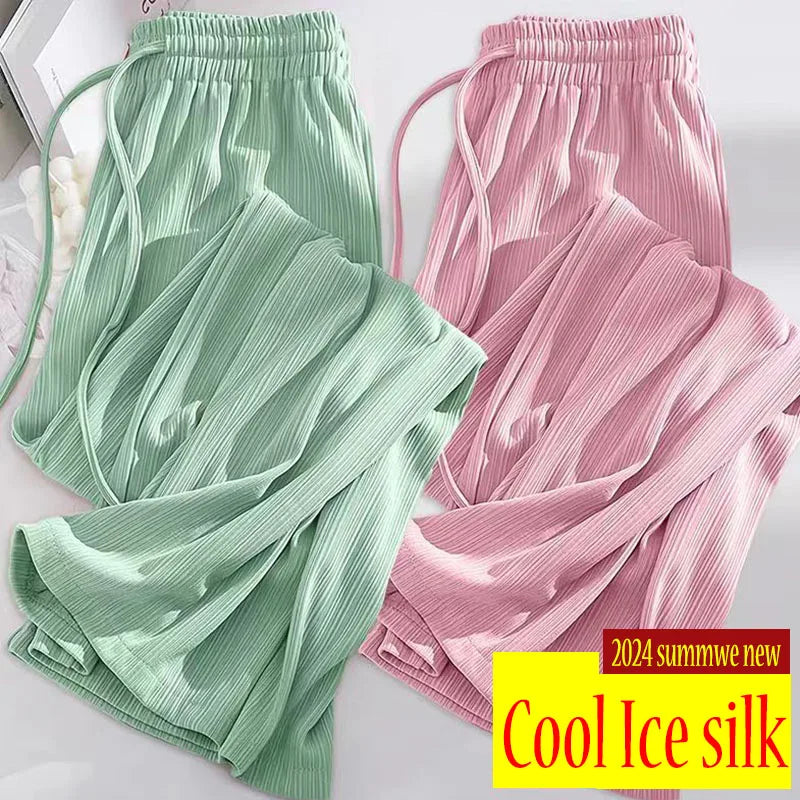Ice SilkHigh Waist, Wide Leg Trousers
