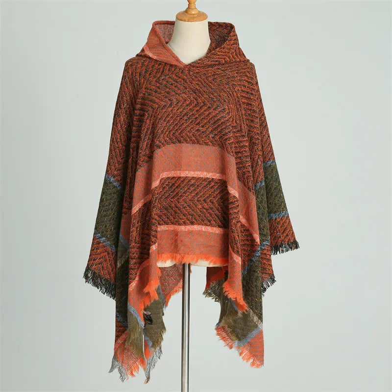 Winter Women Hooded Cape Wrap Scarf Poncho