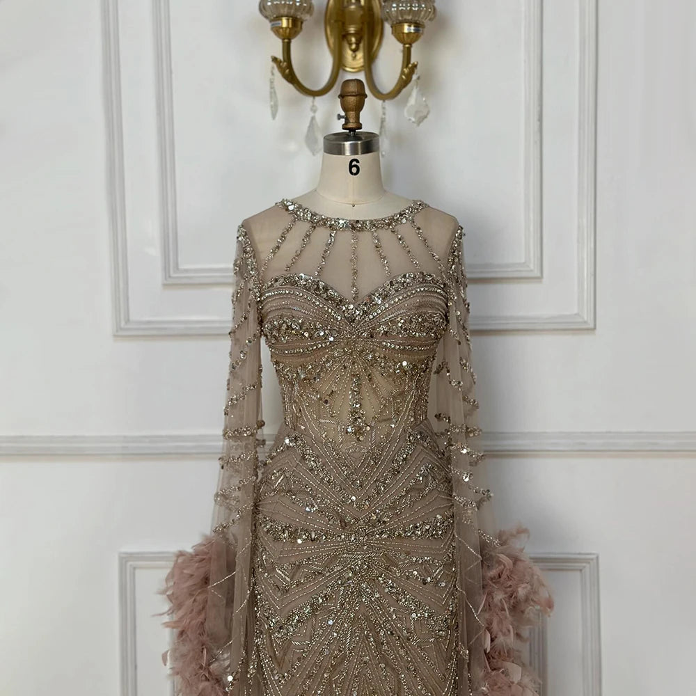 Customized Caramel Beaded Mermaid Evening Dress