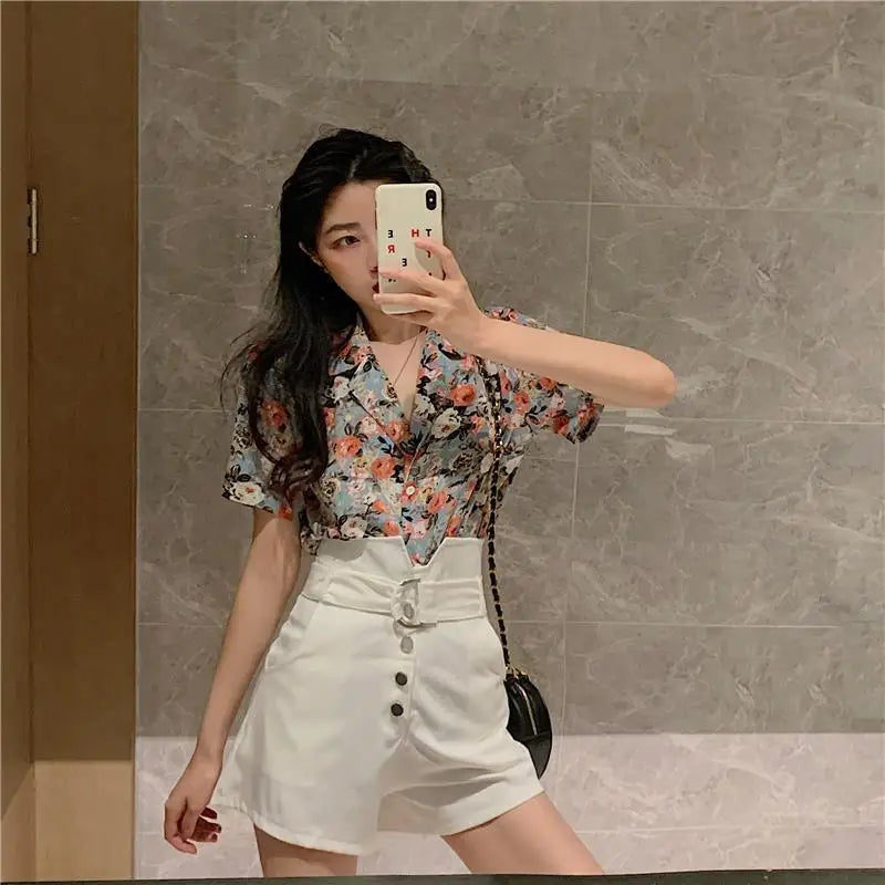 Casual Chiffon Short Sleeve Buttoned Shirts