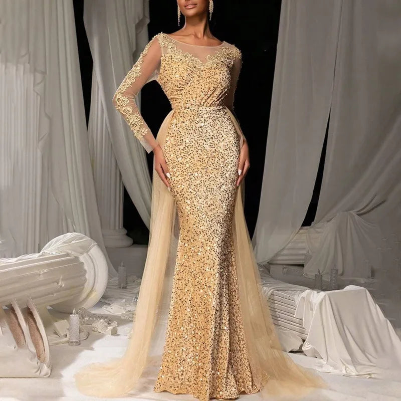 Elegant  Dress Long Sleeve Lace Evening Gown