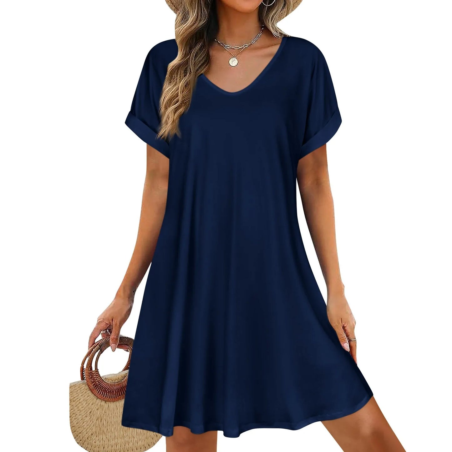 Short Sleeve T-shirt Dress Round Neck