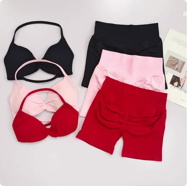 2 Piece Strappy Yoga Bra Top  Shorts Fitness