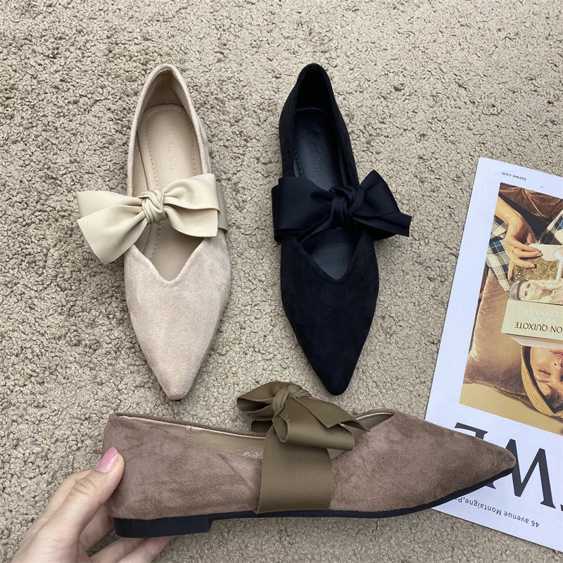 Bow Tie Mary Janes Pointed Toe Flats