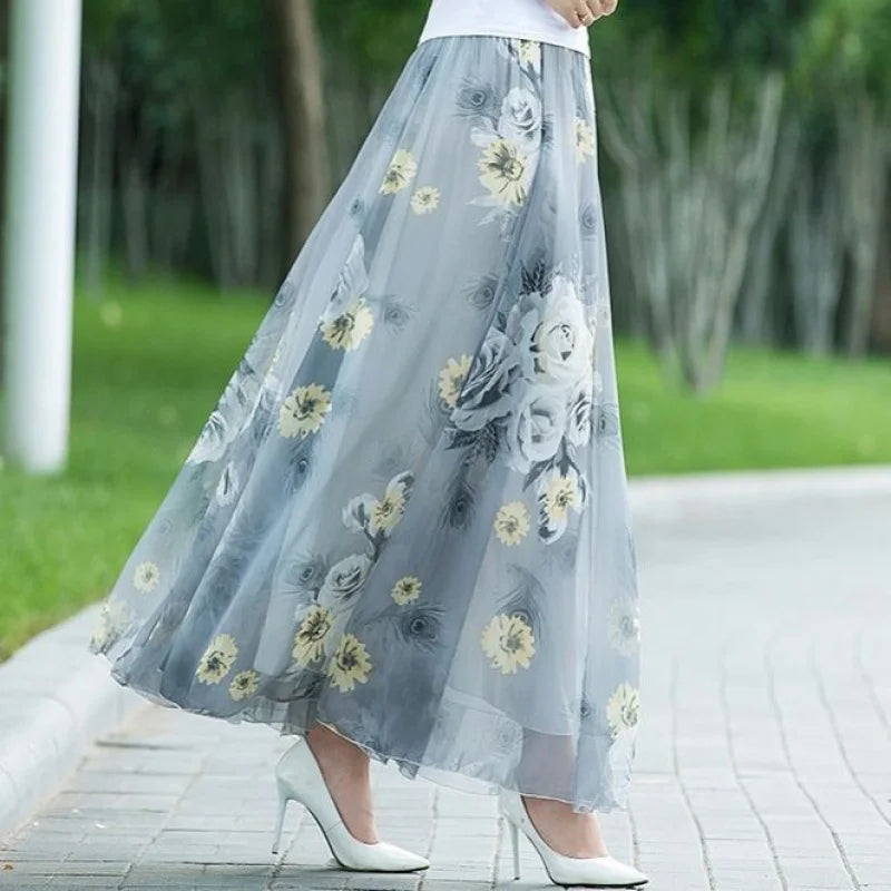 Full Long Skirt A-Line Chiffon Skirt