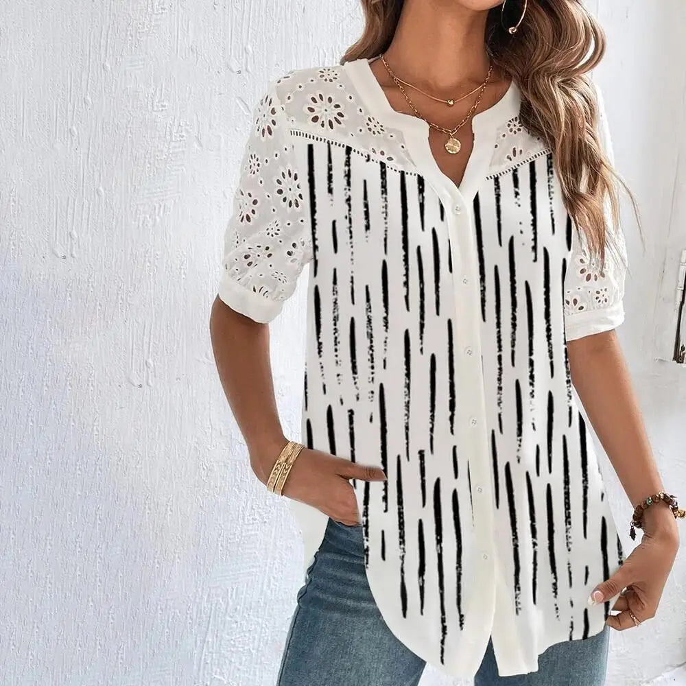 Lace Loose Shirt Short Sleeve Blouse