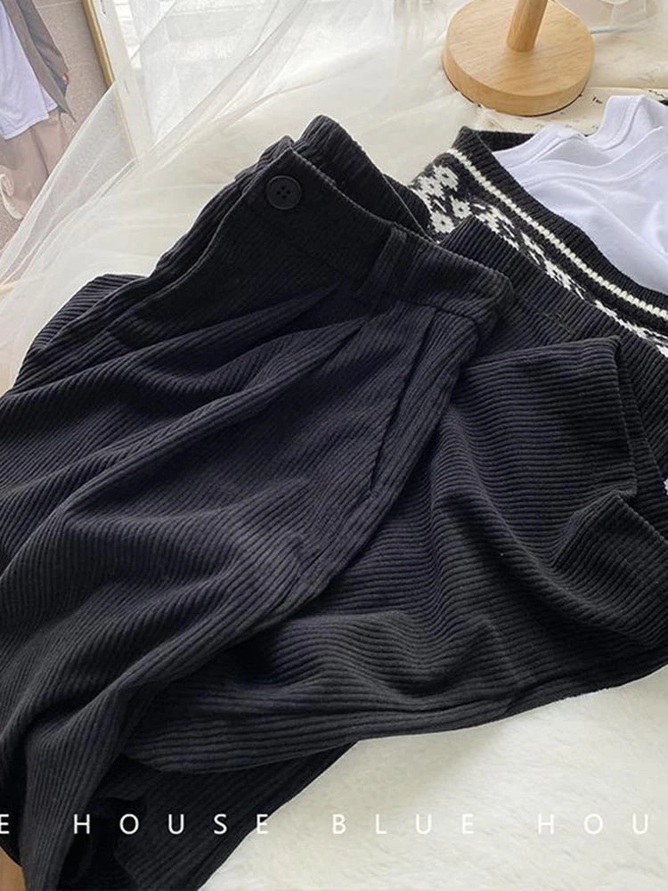 Corduroy Pants Full Length Trousers Coffee Pocket