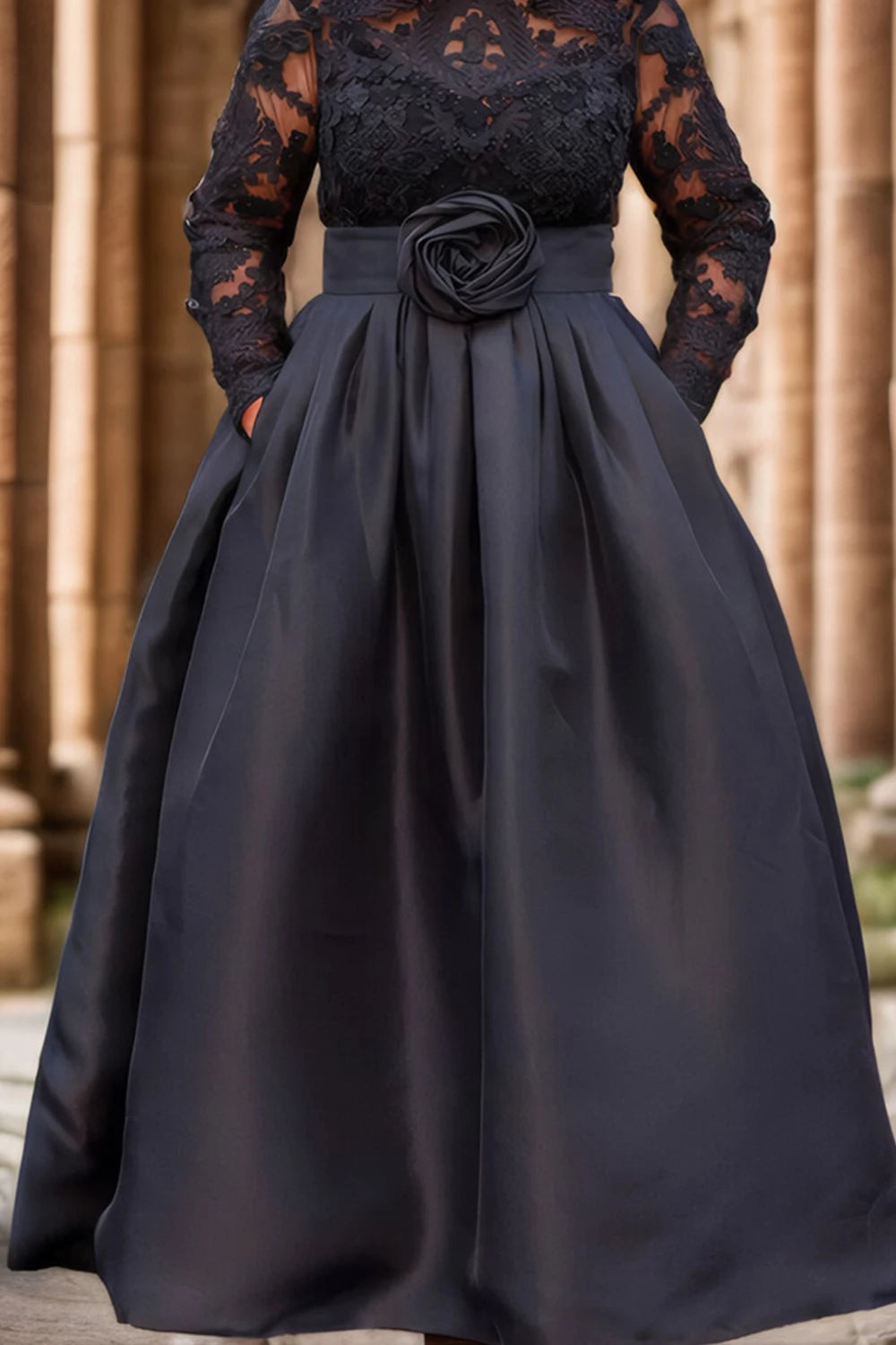 Plus Size Evening Long  Lace Patchwork Pleates