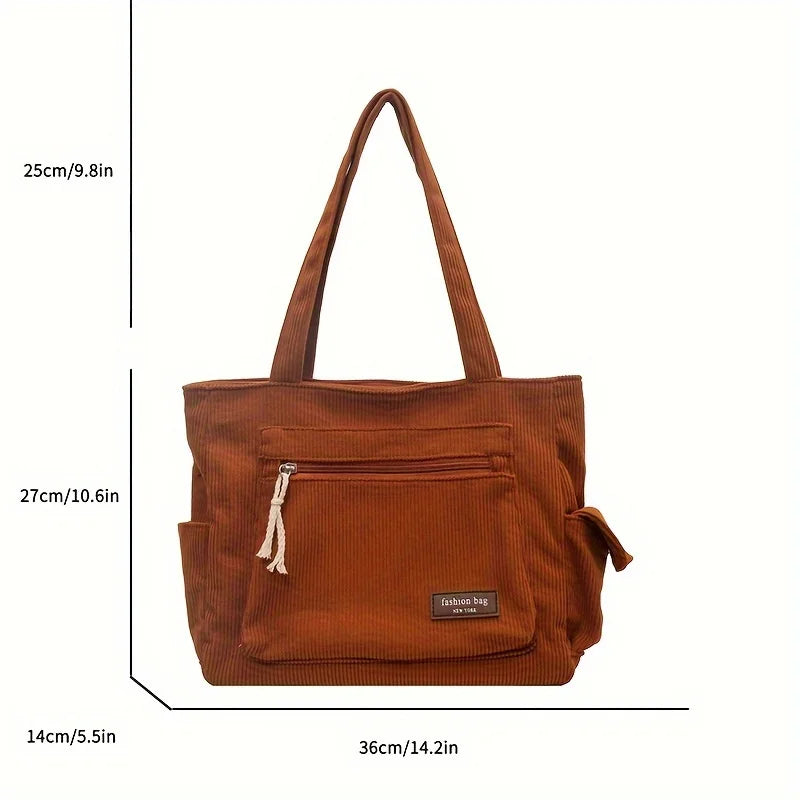 Simple Corduroy  Solid Color Shoulder Bag,
