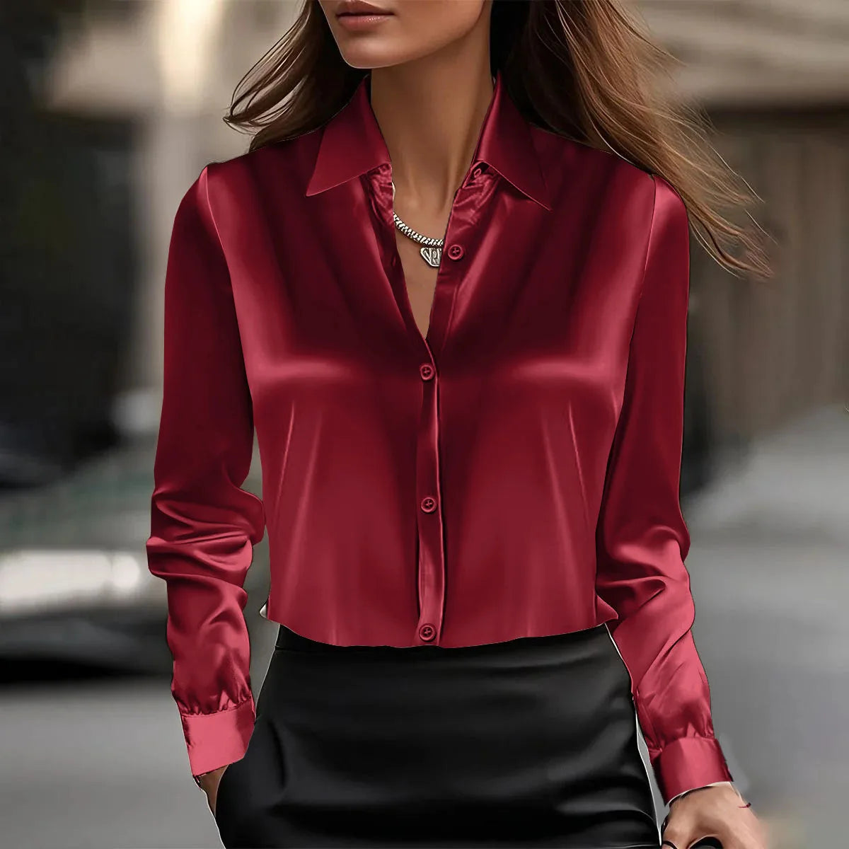 Elegant Long Sleeve Shirt Silky Smooth  Blouse