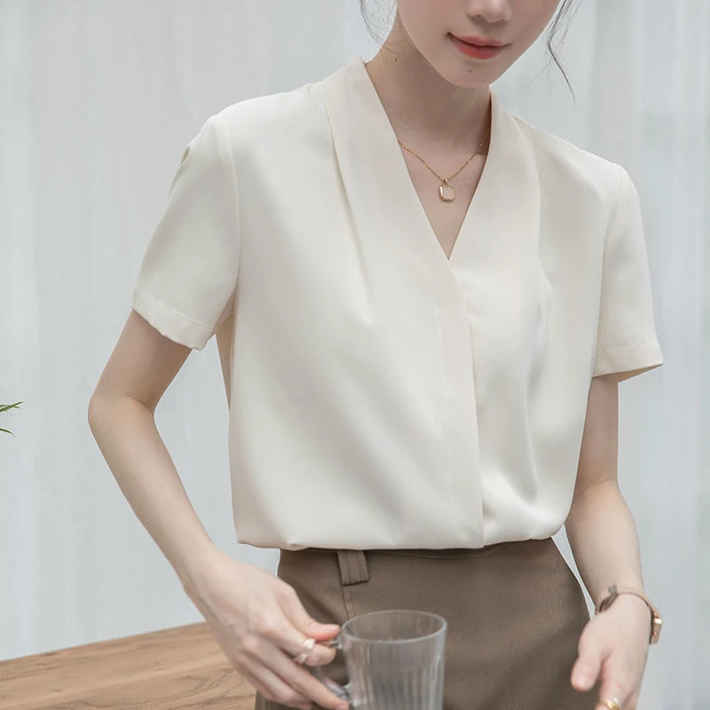 Short Sleeve V-Neck Blouse