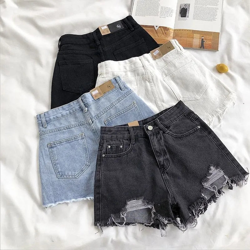 Denim High Waist Ripped Jeans Pocket