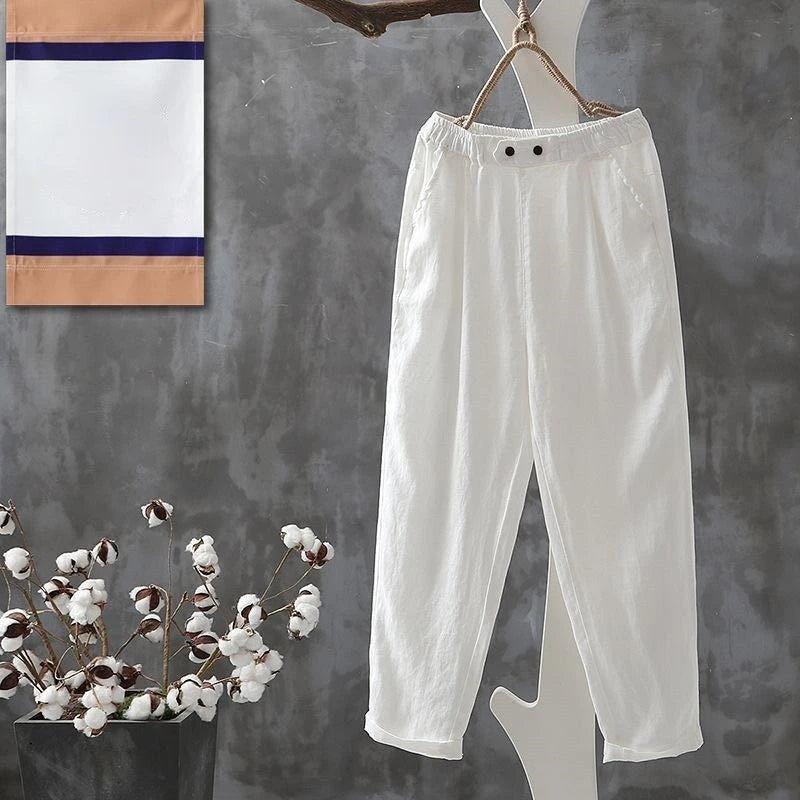 Casual Pants Cotton Button Chic Harem Trousers