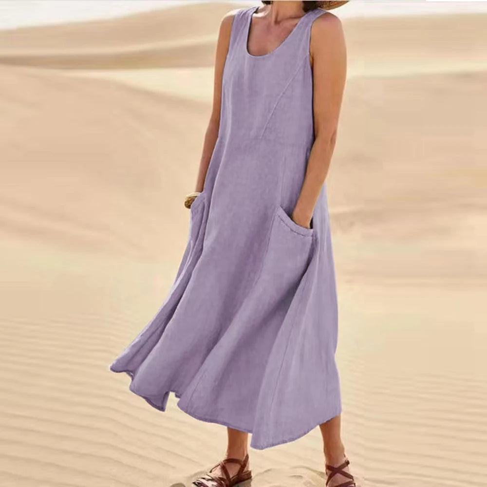 Cotton Linen Sleeveless Dress  Summer Pullover