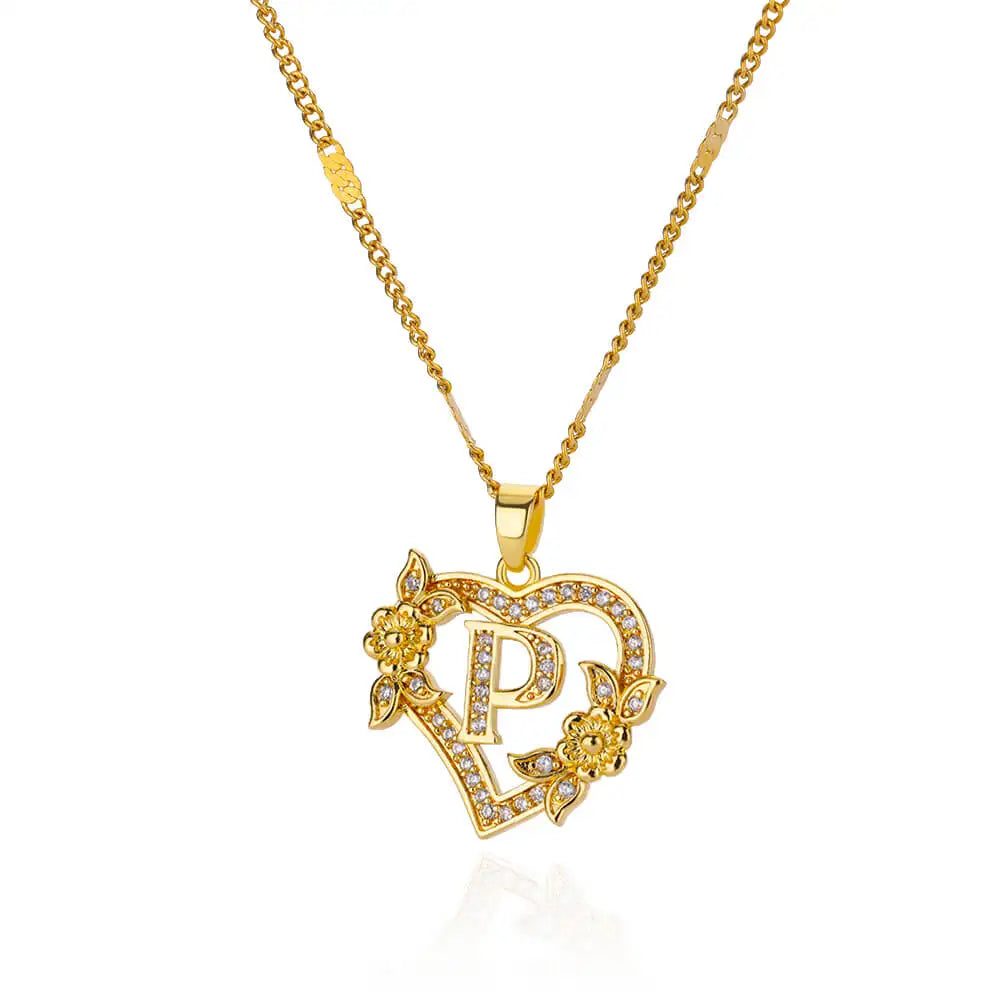Heart Initial, Gold Color Stainless Steel Chain