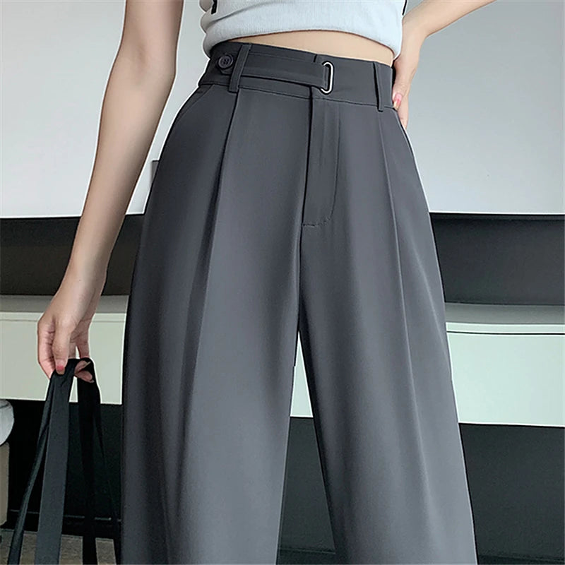 Solid Color High Waist Loose Trousers