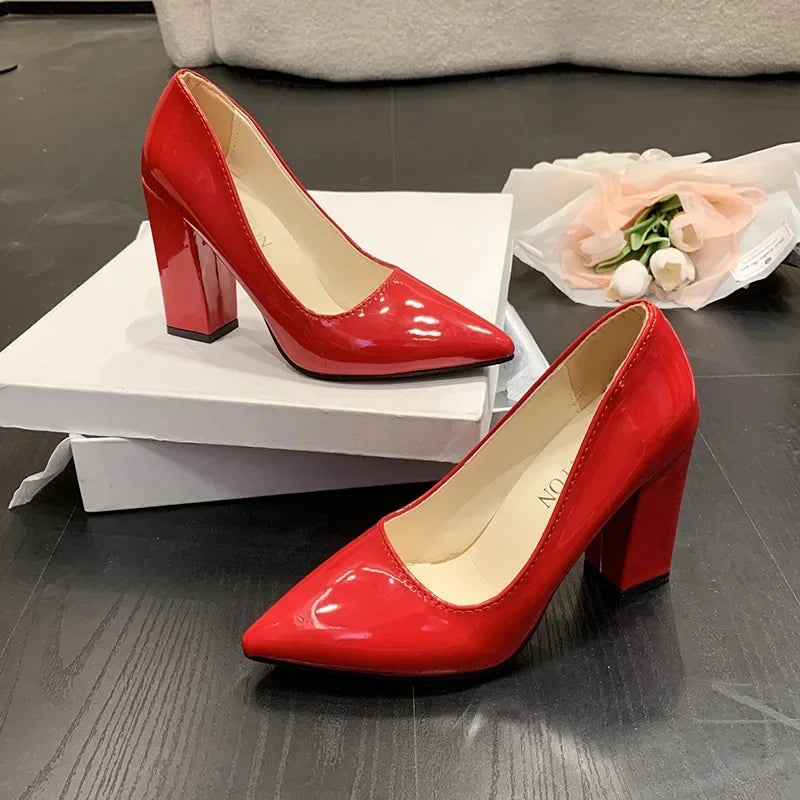 Square Heels Pumps Patent Leather