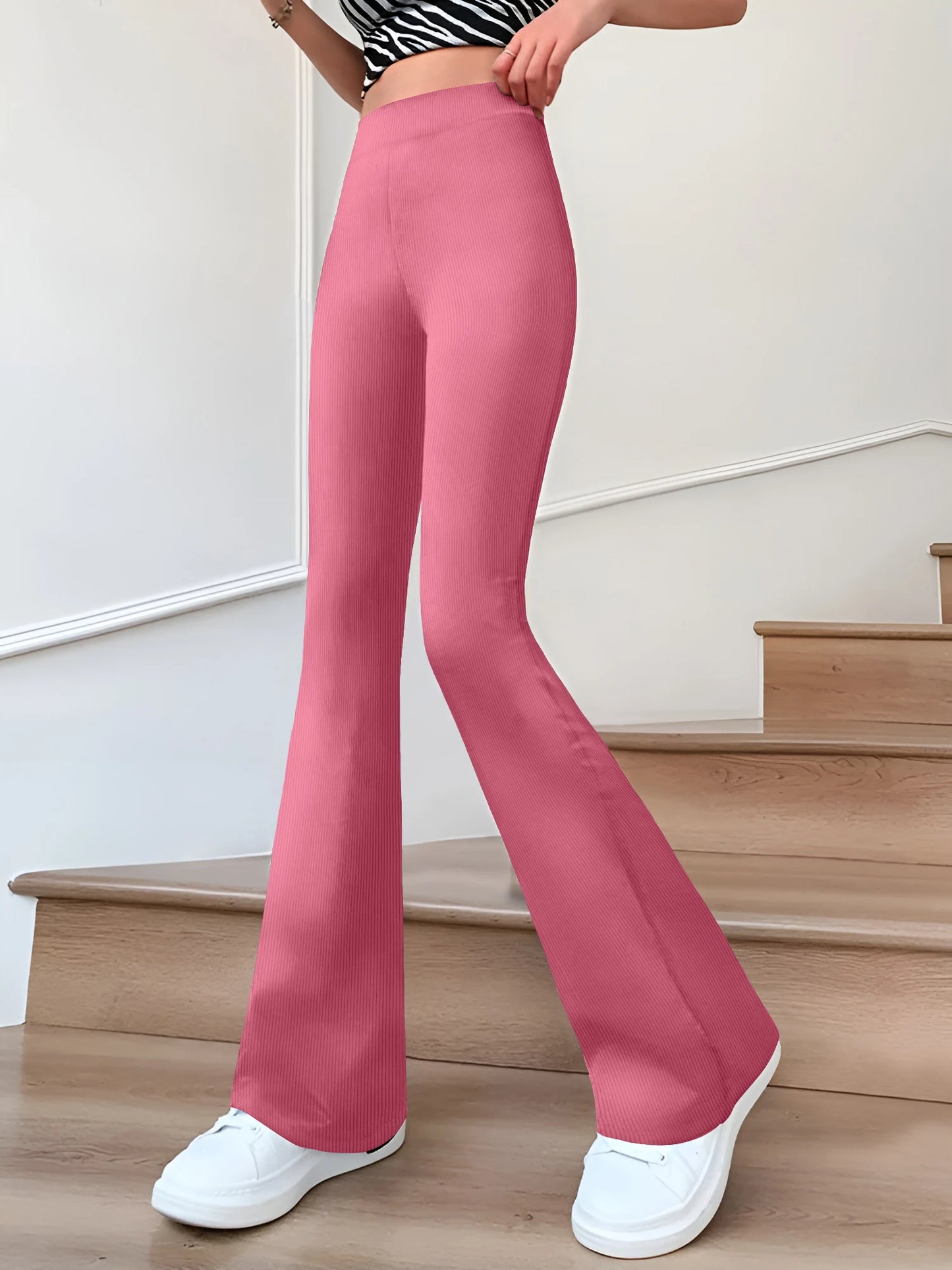 Flared Pants  Slim Solid Color High Waist