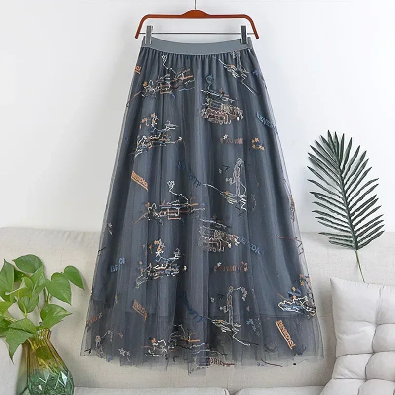 Casual Summer Embroidery Long Skirt