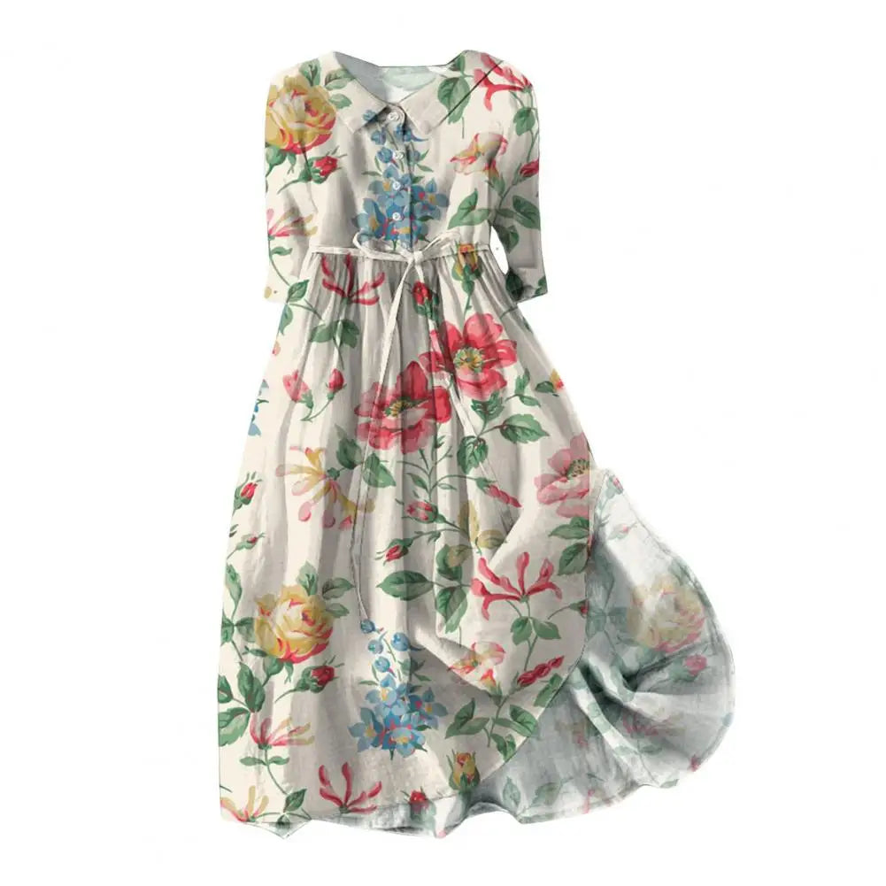 Short Sleeve Floral Print A Line Maxi Dress