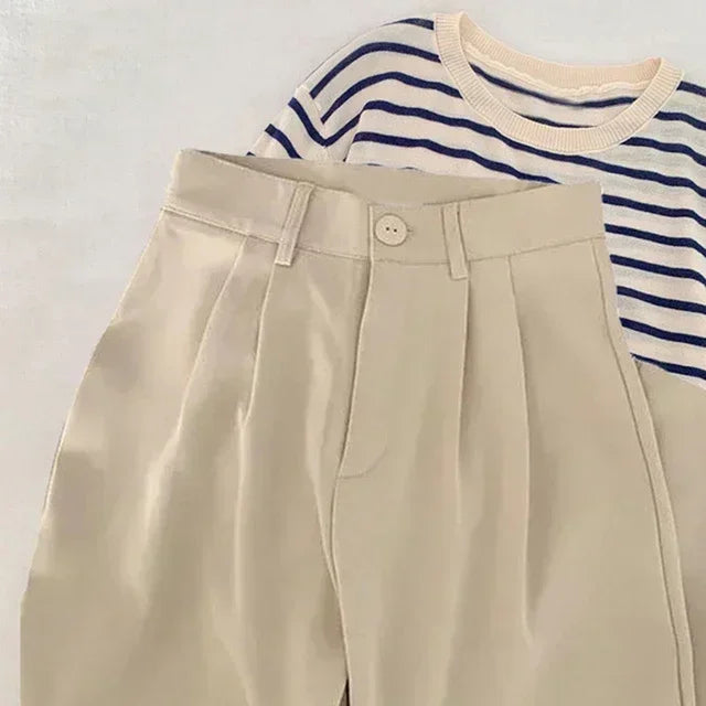 Solid High Waist Suit Fall Straight Trousers