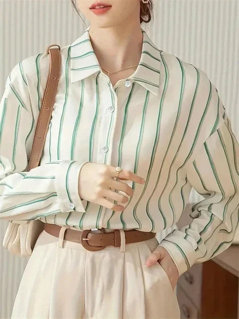 Luxury Shirts Texture Striped Print  Long Sleeve