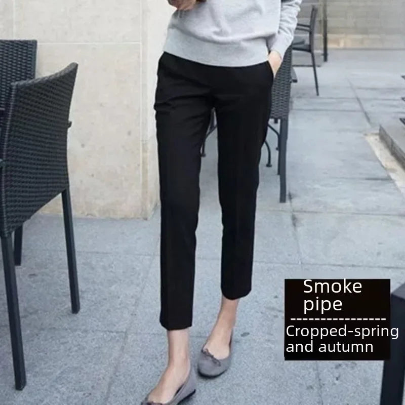 Black High-waisted Slimming Straight-leg Suit Pants
