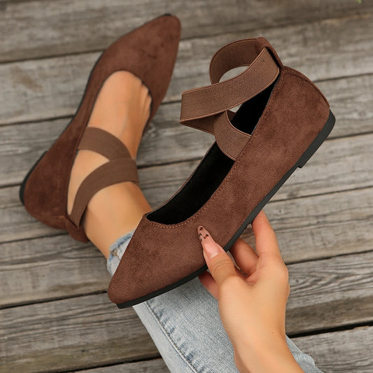 Flat Pointed Toe Elastic Strap Casual Shoes
