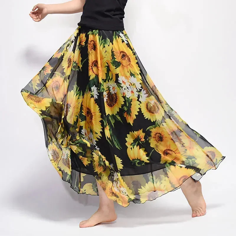 Vintage Chiffon High Waist Long Skirt